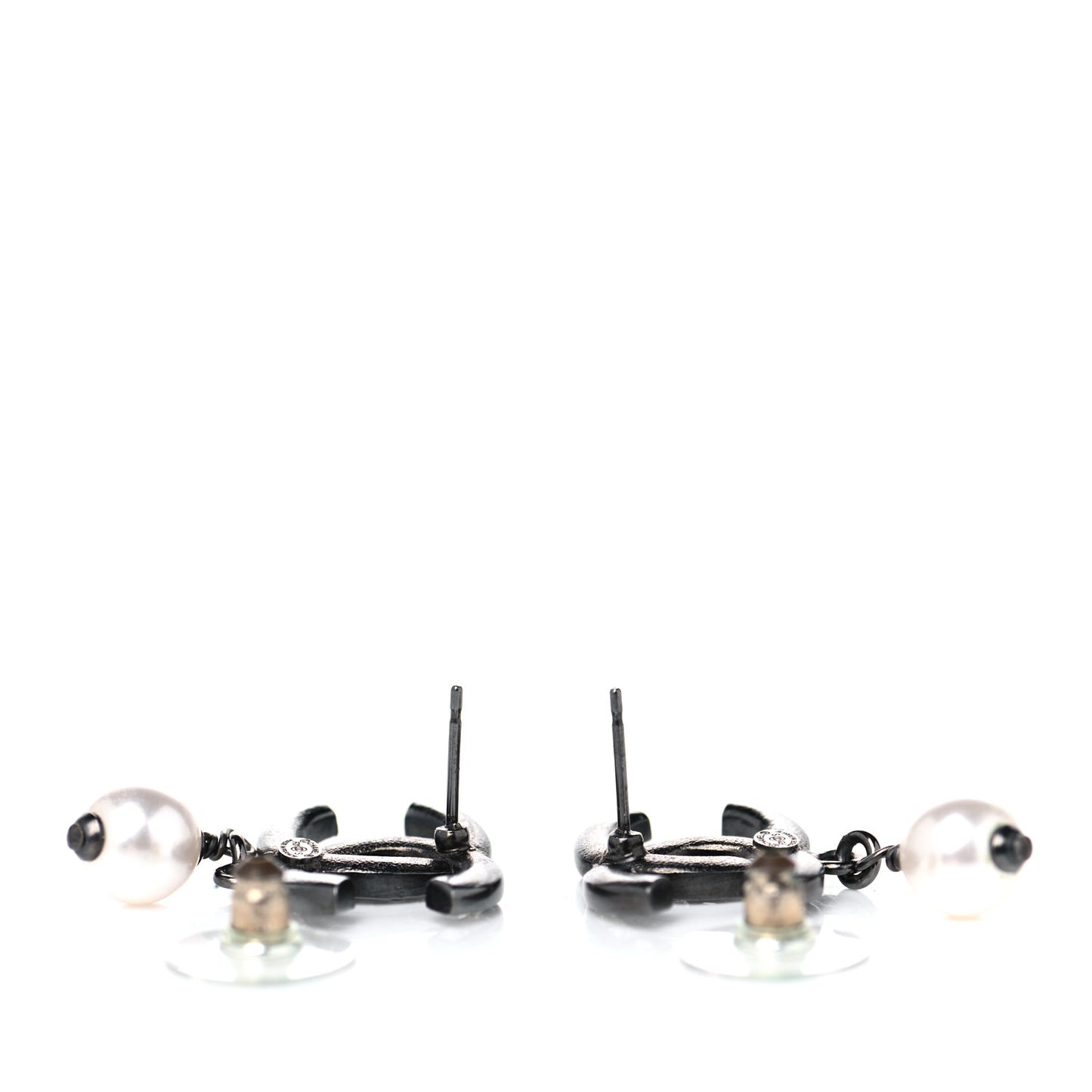 Ruthenium Crystal Pearl CC Drop Earrings