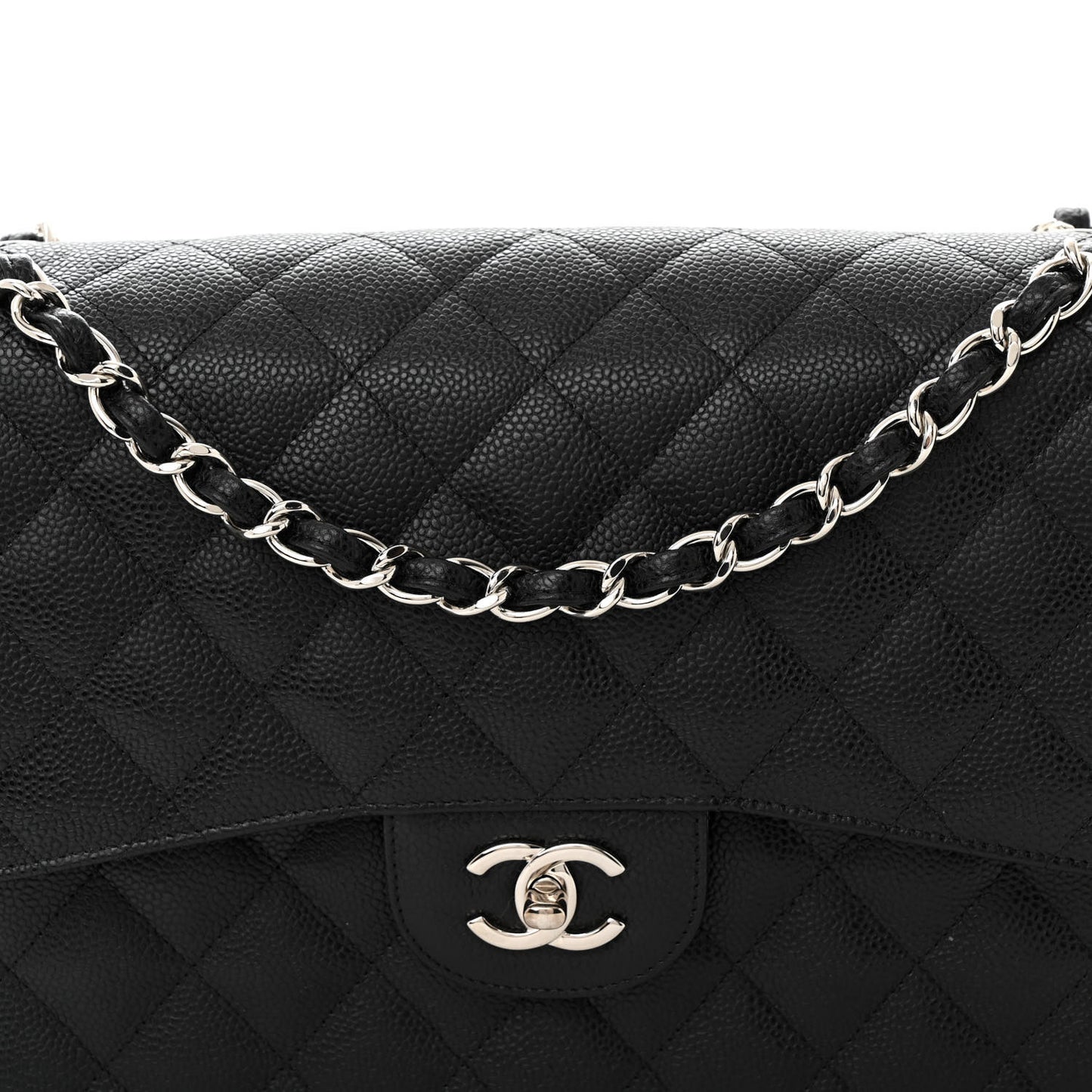 Caviar Quilted Jumbo Double Flap Black