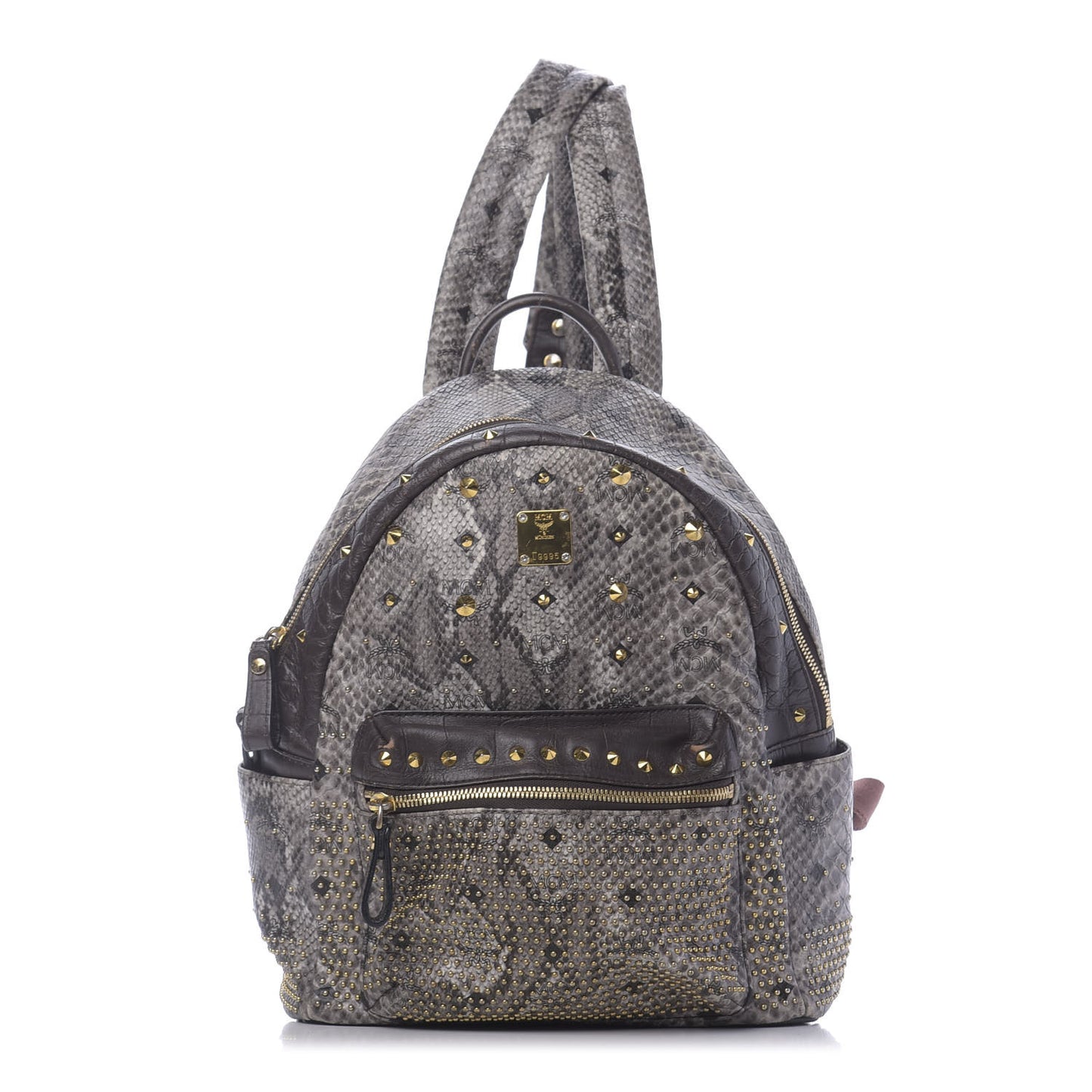 Visetos Snakeskin Printed Studded Small Stark Backpack Light Grey