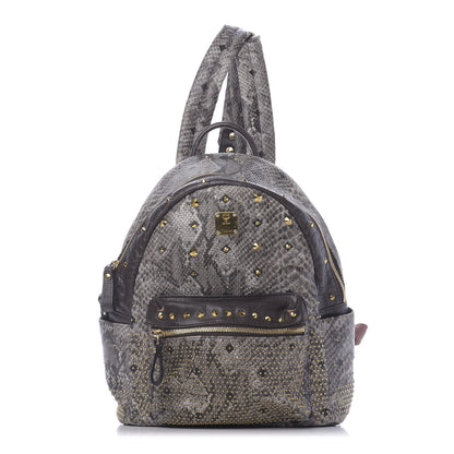 MCM Visetos Snakeskin Printed Studded Small Stark Backpack Light Grey 1 of 14