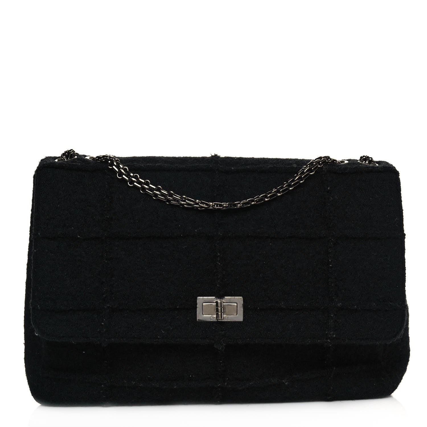 Chanel Wool Patchwork Mademoiselle Jumbo Flap Black 1 of 9