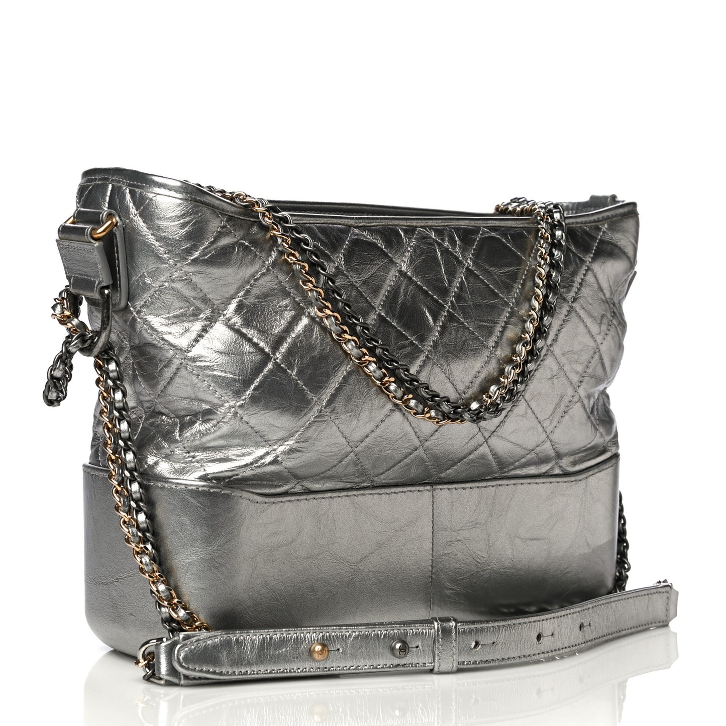 Metallic Lambskin Calfskin Quilted Medium Gabrielle Hobo Silver