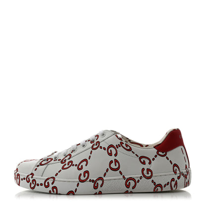 Gucci Calfskin GucciGhost Print Mens Ace Sneakers 7.5 White Hibiscus Red 1 of 9
