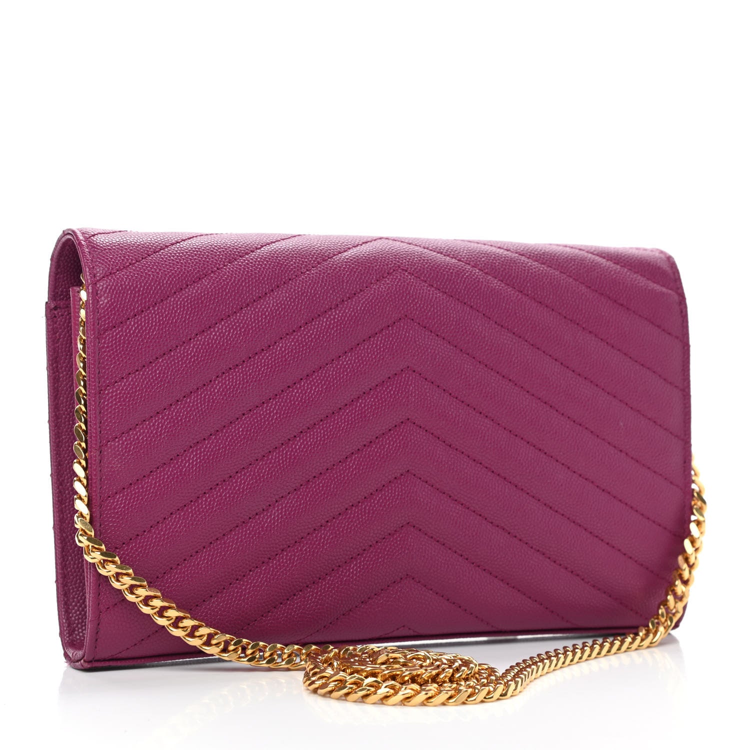 Saint Laurent Grain De Poudre Matelasse Chevron Monogram Chain Wallet Dark Grape 2 of 4
