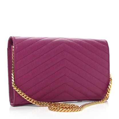 Saint Laurent Grain De Poudre Matelasse Chevron Monogram Chain Wallet Dark Grape 2 of 4