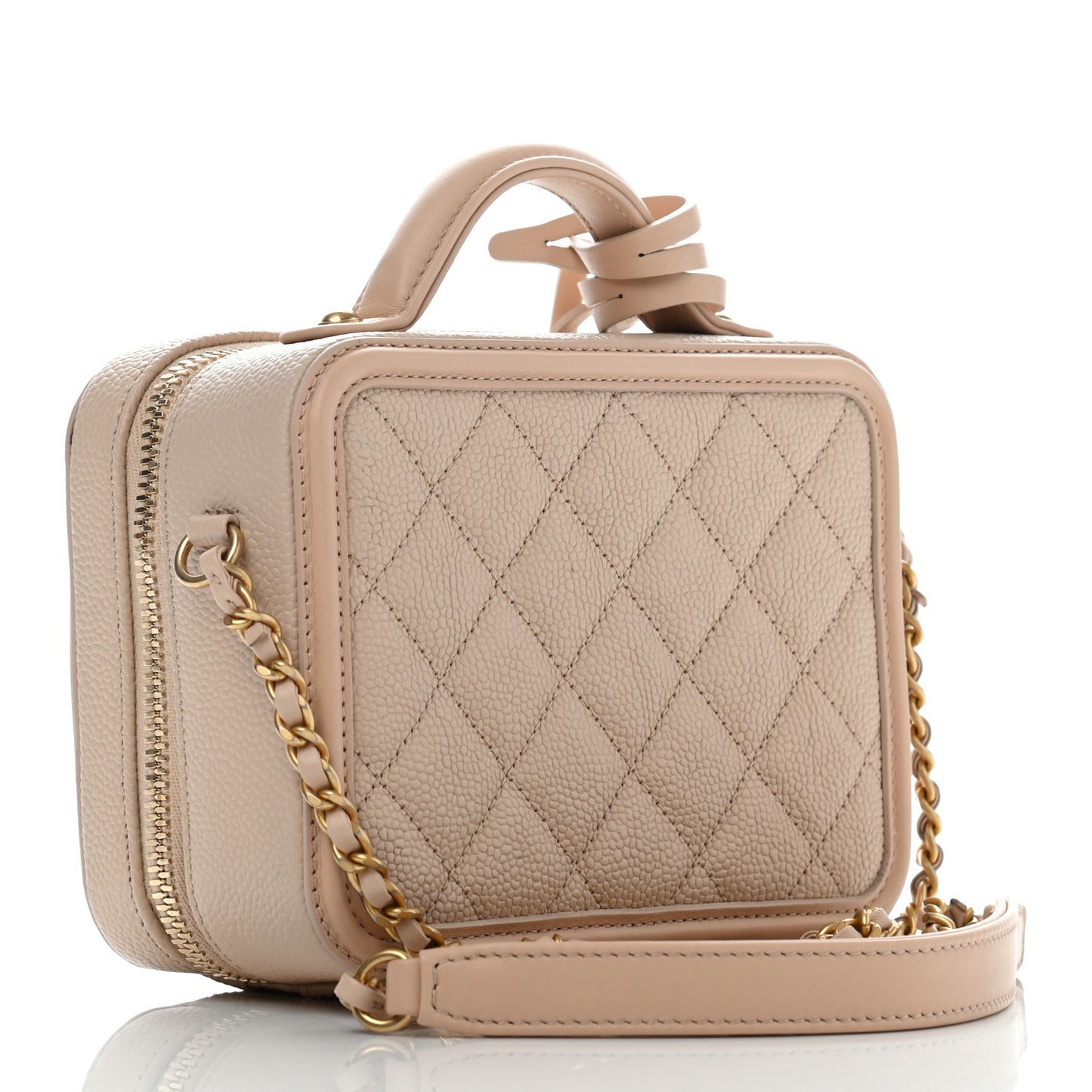 Caviar Quilted Small CC Filigree Vanity Case Beige