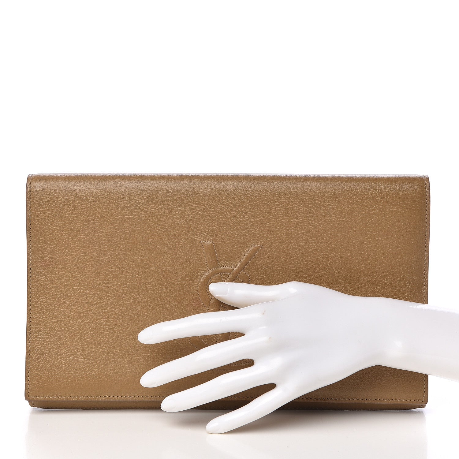 Saint Laurent Calfskin Monogram Large Belle De Jour Clutch Beige 2 of 9