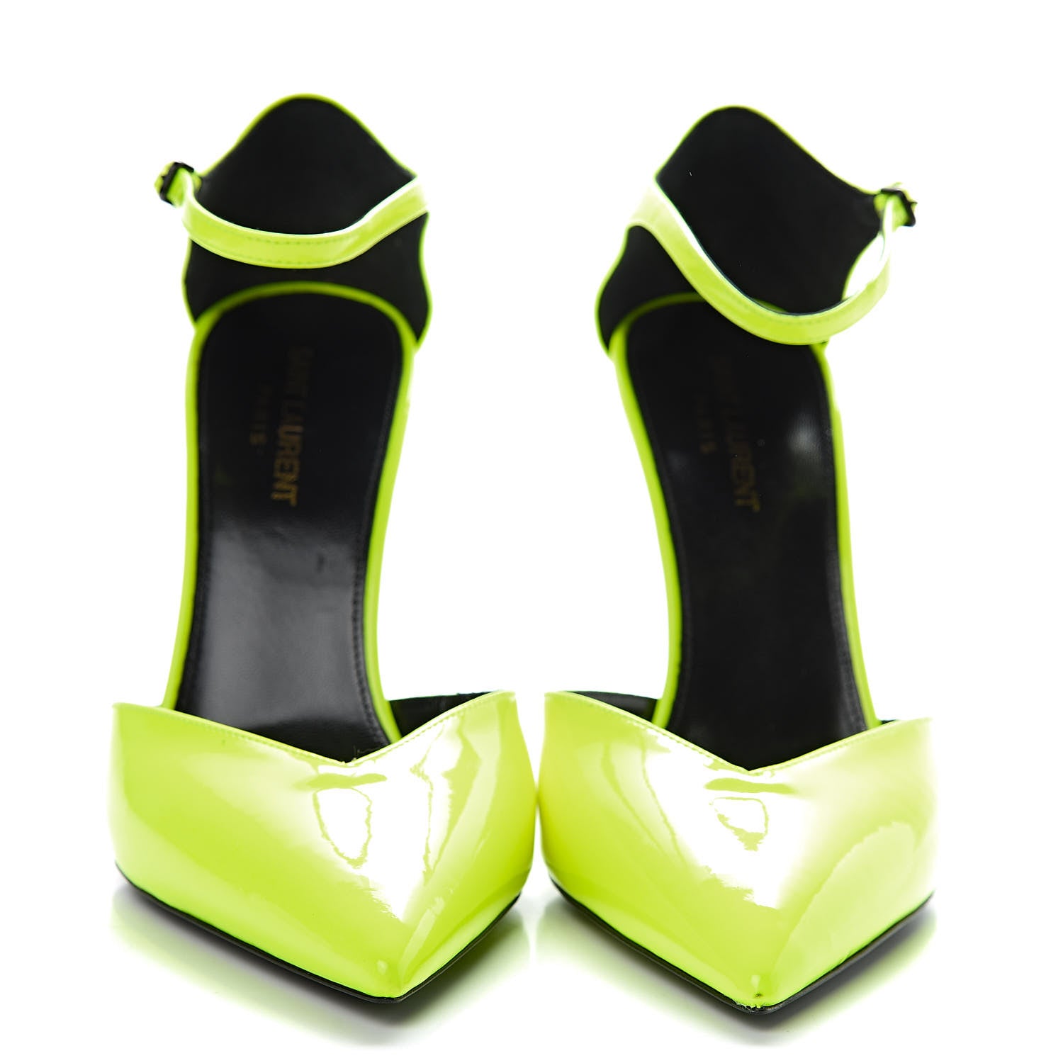 Saint Laurent Patent Anja 105 Ankle Strap Pointed Pumps 39 Fluo Yellow 2 of 10