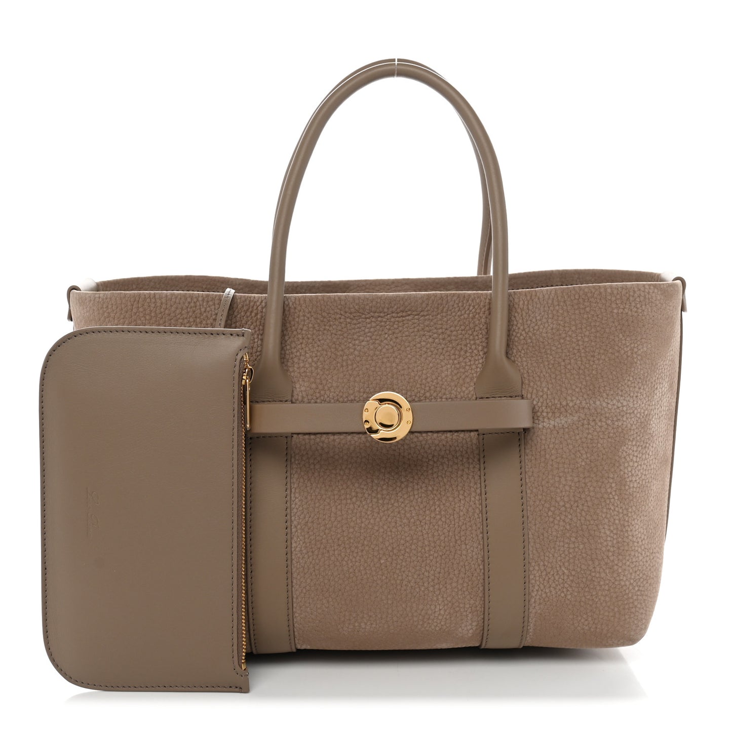 Nubuck Grained Calfskin Small Ghiera Shopper Tote Fume Taupe