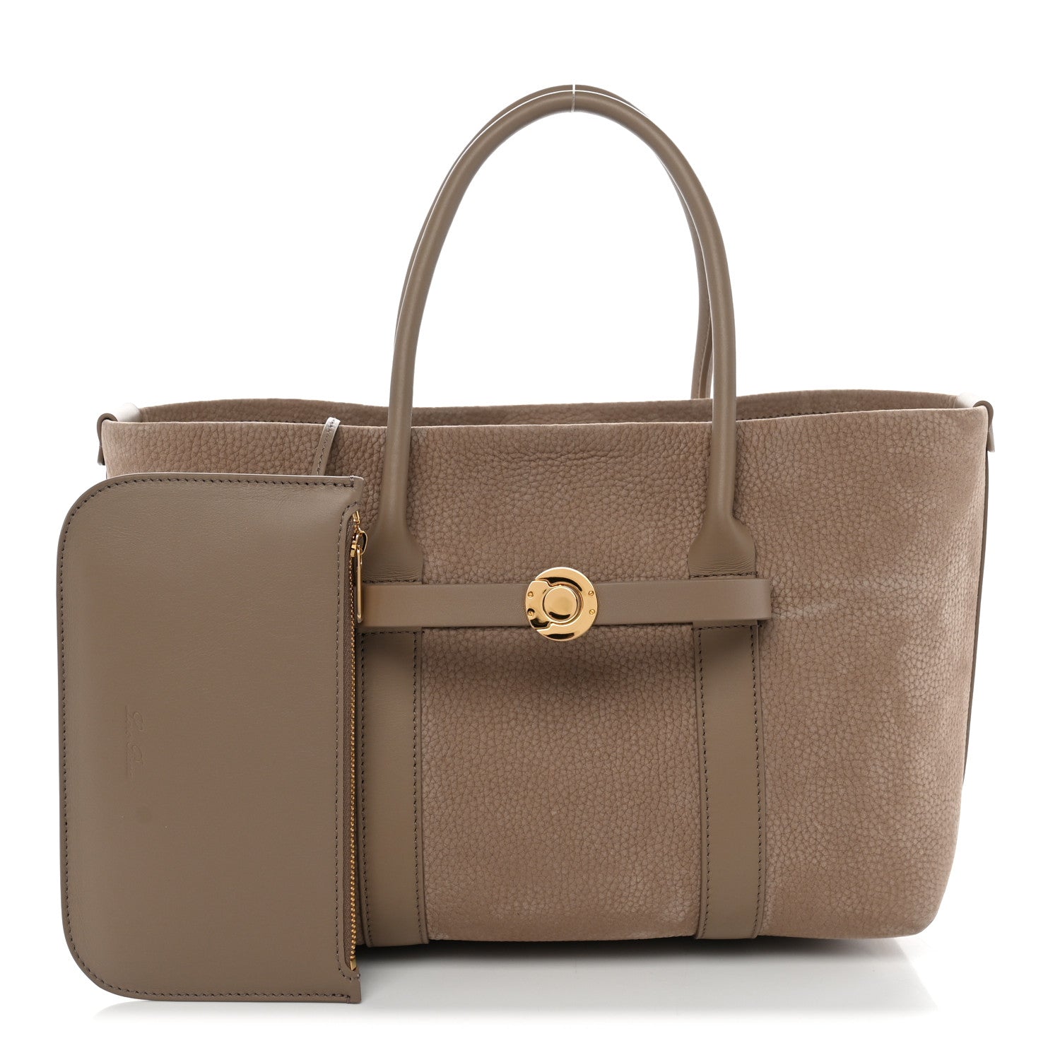 Loro Piana Nubuck Grained Calfskin Small Ghiera Shopper Tote Fume Taupe 3 of 11