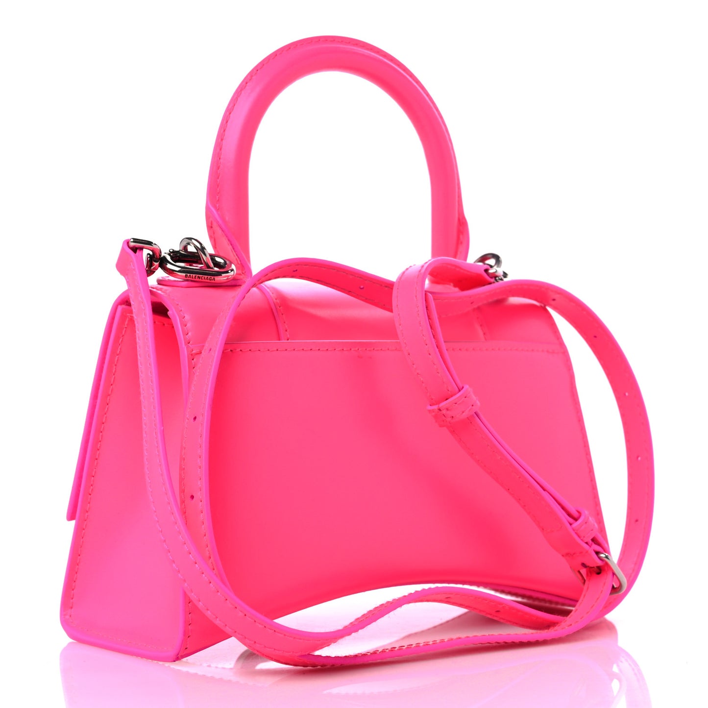 Shiny Box Calfskin Hourglass Top Handle Bag XS Hot Pink