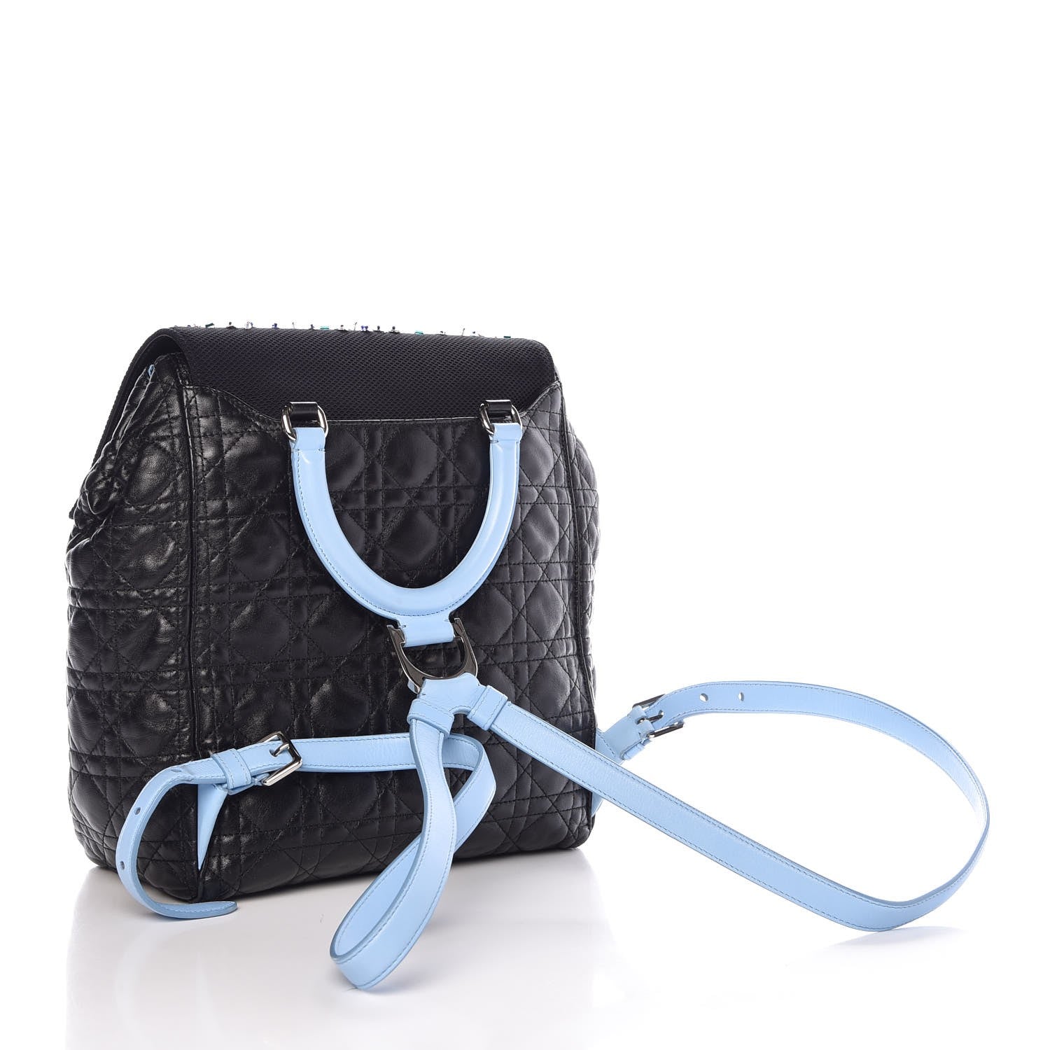 Christian Dior Lambskin Cannage Embellished Small Stardust Backpack Light Blue Black 3 of 6