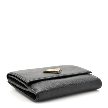 Prada Saffiano Small Triangle Bi-Fold Wallet Black 4 of 11