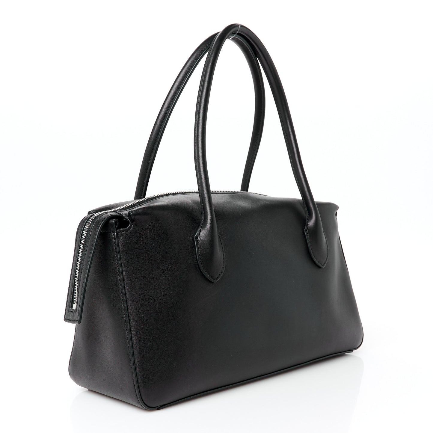 Polished Saddle Calfskin E/W Top Handle Bag Black
