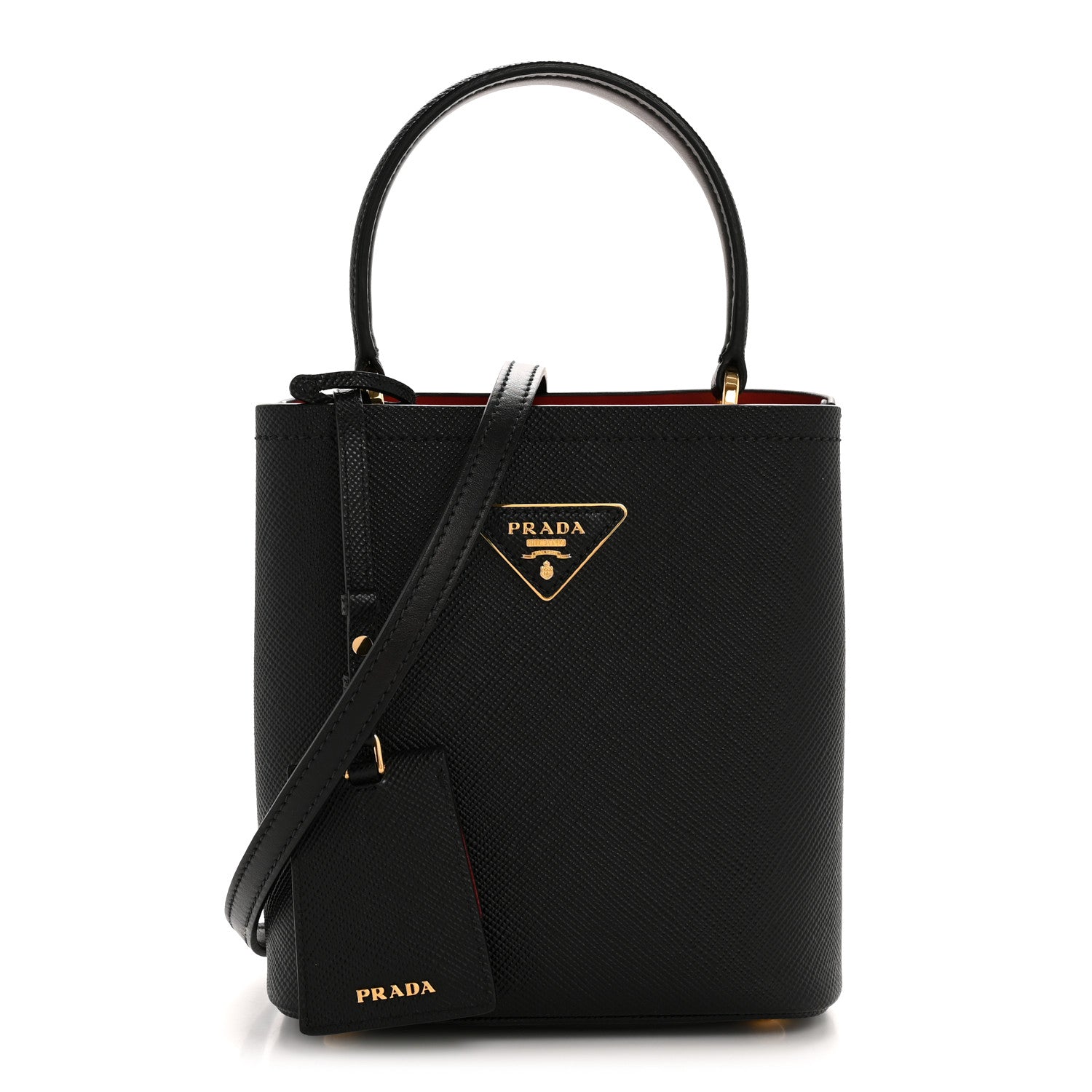 Prada Saffiano Cuir Small Panier Bucket Bag Black Fuoco 1 of 11