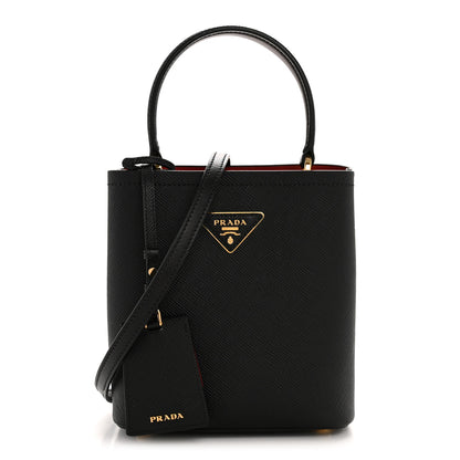 Prada Saffiano Cuir Small Panier Bucket Bag Black Fuoco 1 of 11