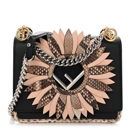 Fendi Vitello Century Snakeskin F is Fendi Flower Burst FF Small Kan I Shoulder Bag Black Beige 1 of 13
