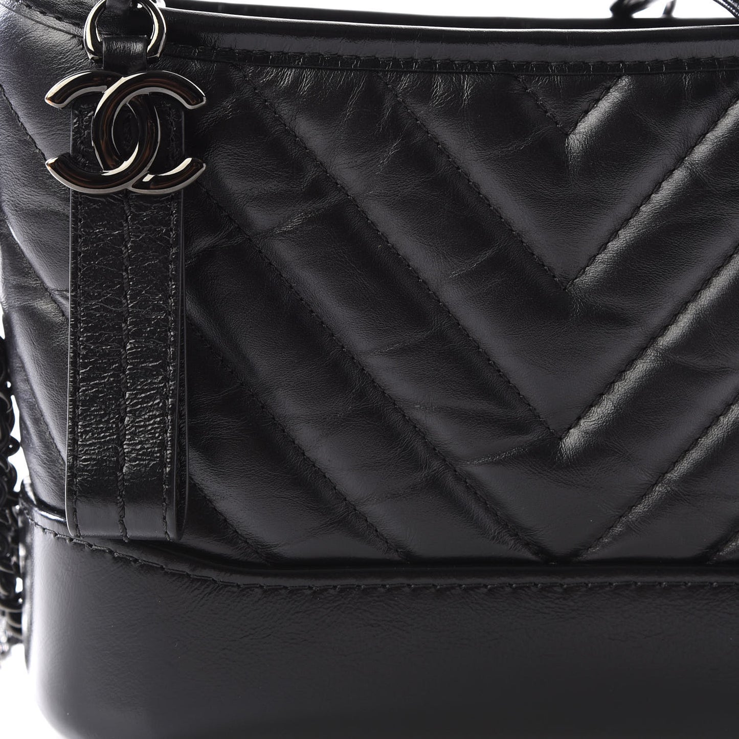 Aged Calfskin Chevron Quilted Small Gabrielle Hobo So Black