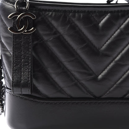 Chanel Aged Calfskin Chevron Quilted Small Gabrielle Hobo So Black 11 of 12