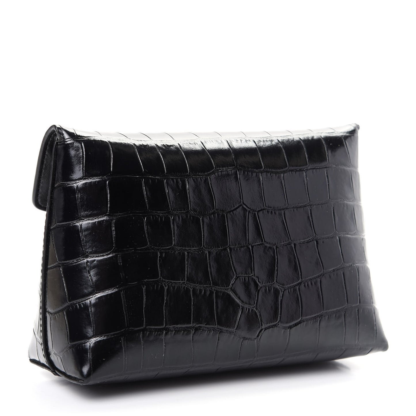 Shiny Crocodile Small Darley Cosmetic Pouch Black