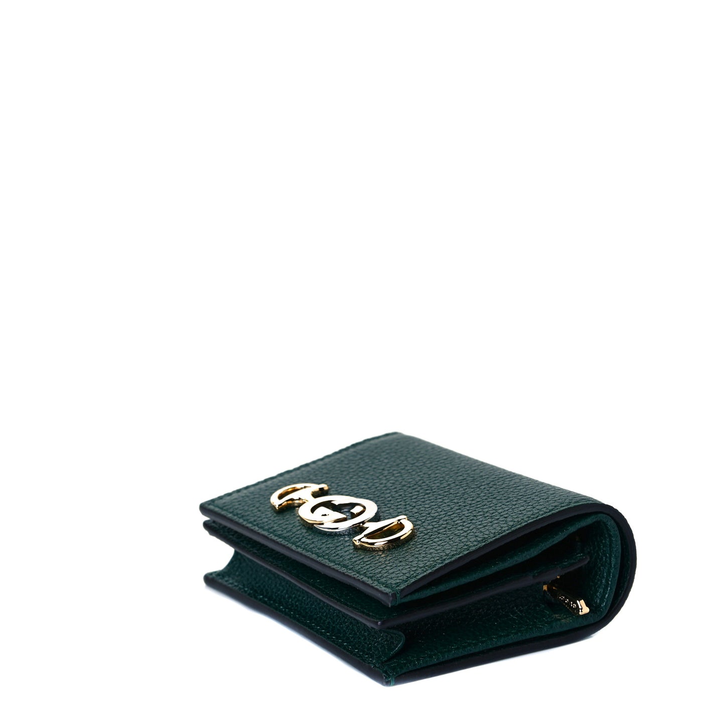 Grainy Calfskin Zumi Chain Card Case Wallet Vintage Green