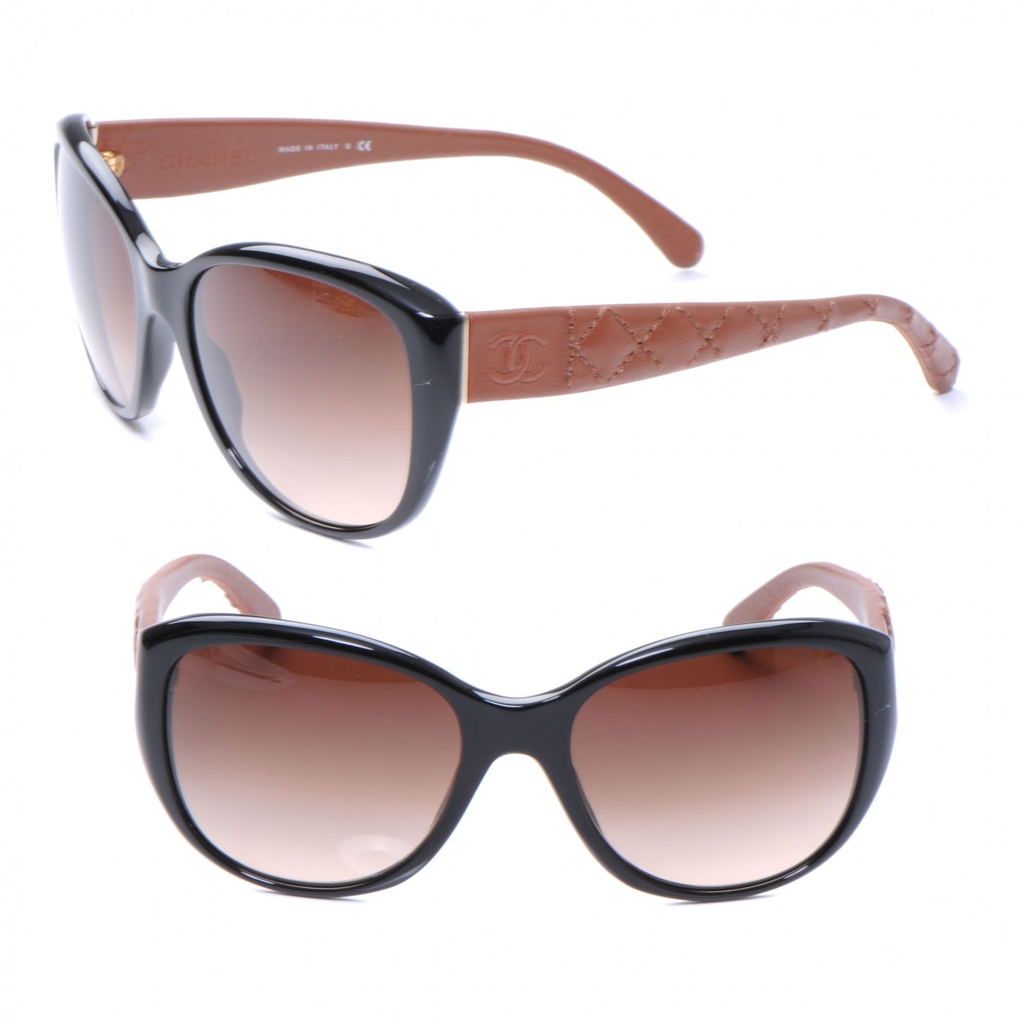 Leather Quilted CC Sunglasses Black Tan 5199 Q