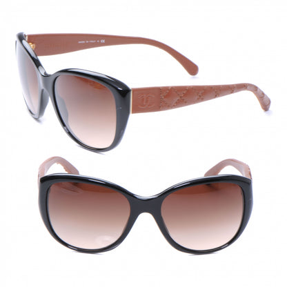 Chanel Leather Quilted CC Sunglasses Black Tan 5199 Q 1 of 7