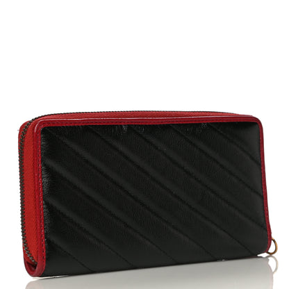 Gucci Vintage Effect Calfskin Matelasse Diagonal Torchon GG Marmont Zip Around Wallet Black Romantic Cherry 3 of 12