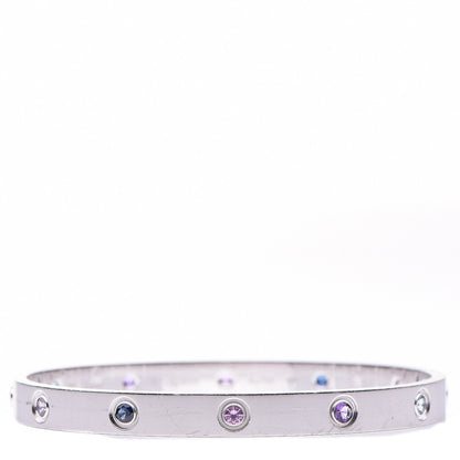 Cartier 18K White Gold Aquamarine Sapphire Spinel Amethyst LOVE Bracelet 18 1 of 7