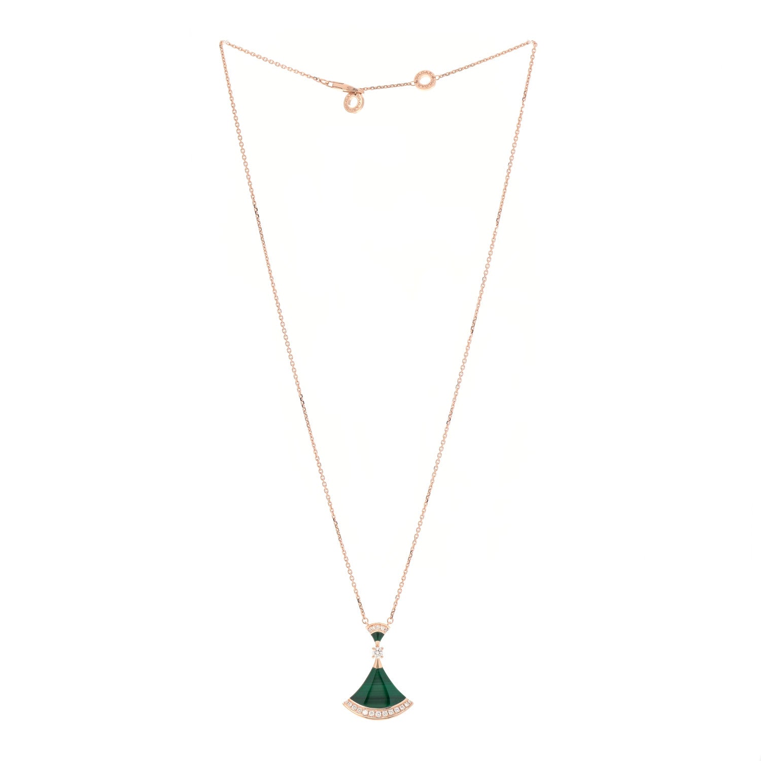 Bulgari 18K Rose Gold Diamond Malachite Divas' Dream Pendant Necklace 3 of 10