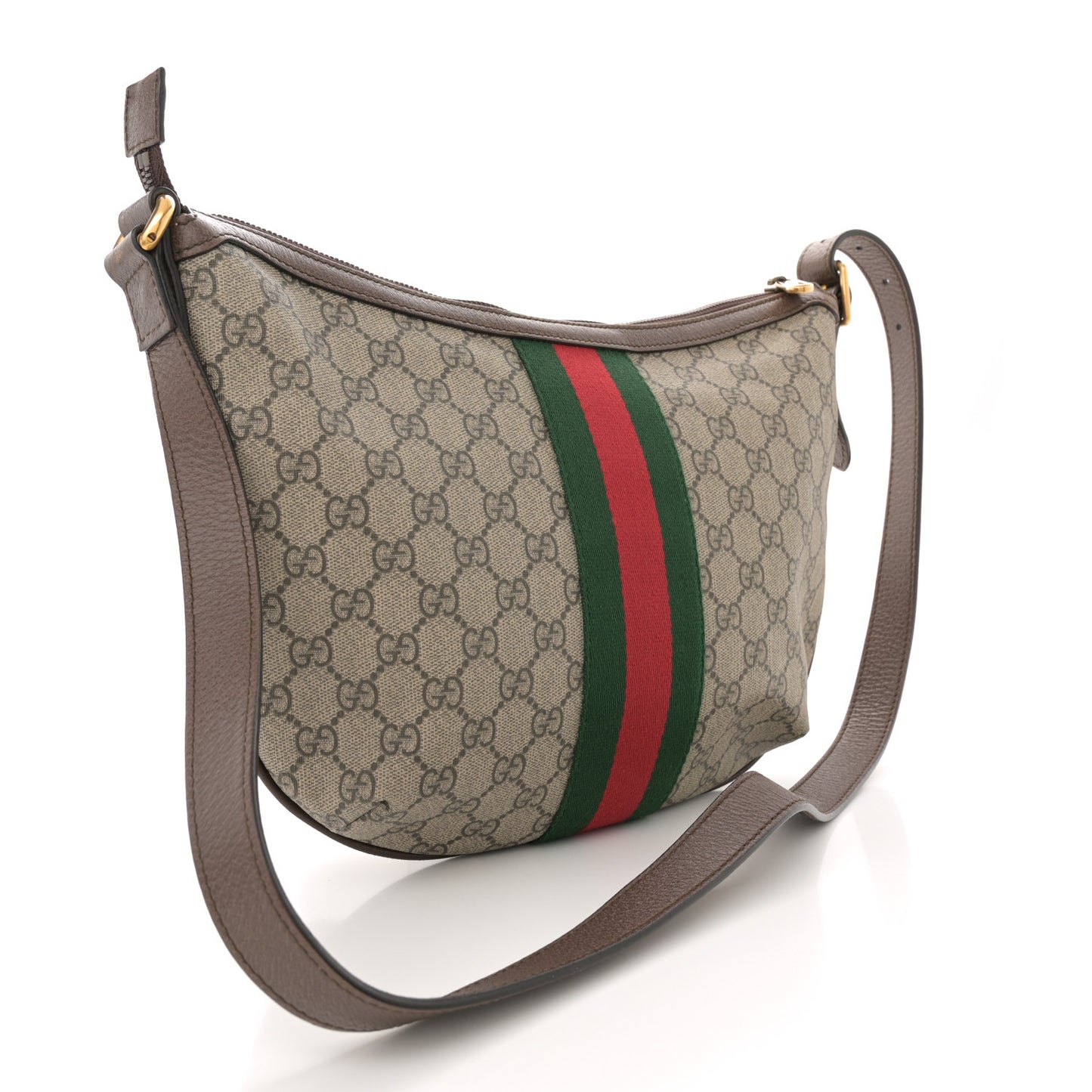 GG Supreme Monogram Web Small Ophidia Half Moon Hobo Brown