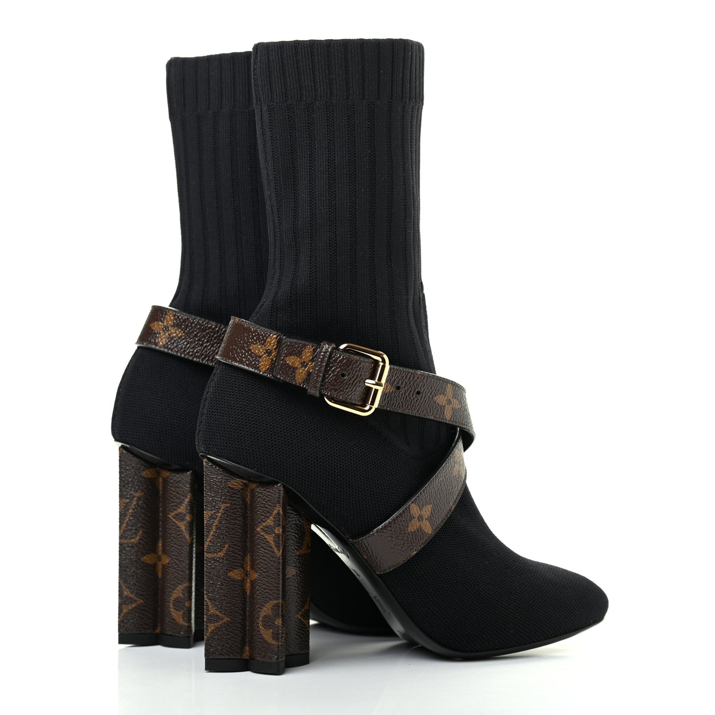 Monogram Stretch Fabric Silhouette Ankle Boots 36 Black