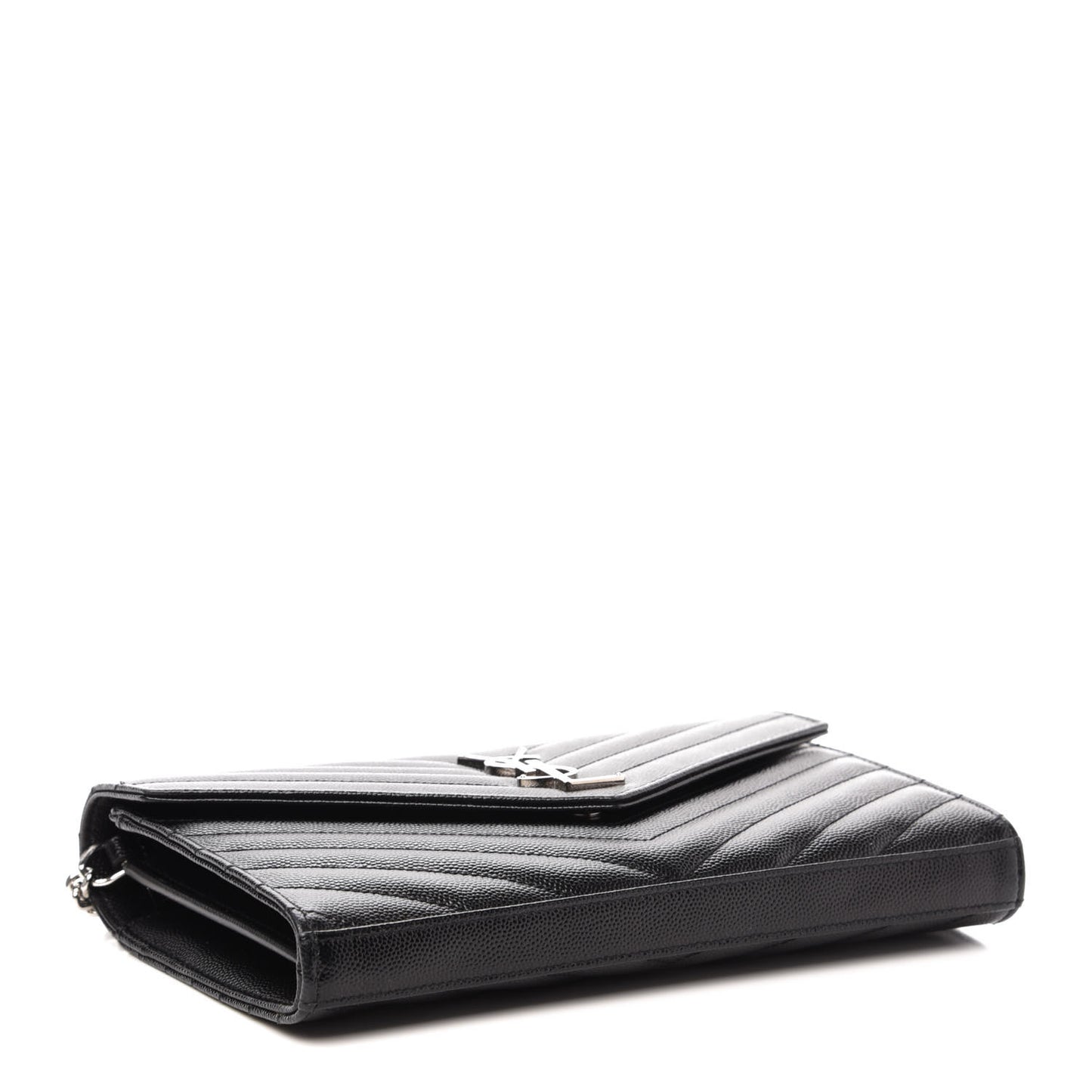 Grain De Poudre Matelasse Chevron Monogram Chain Wallet Black