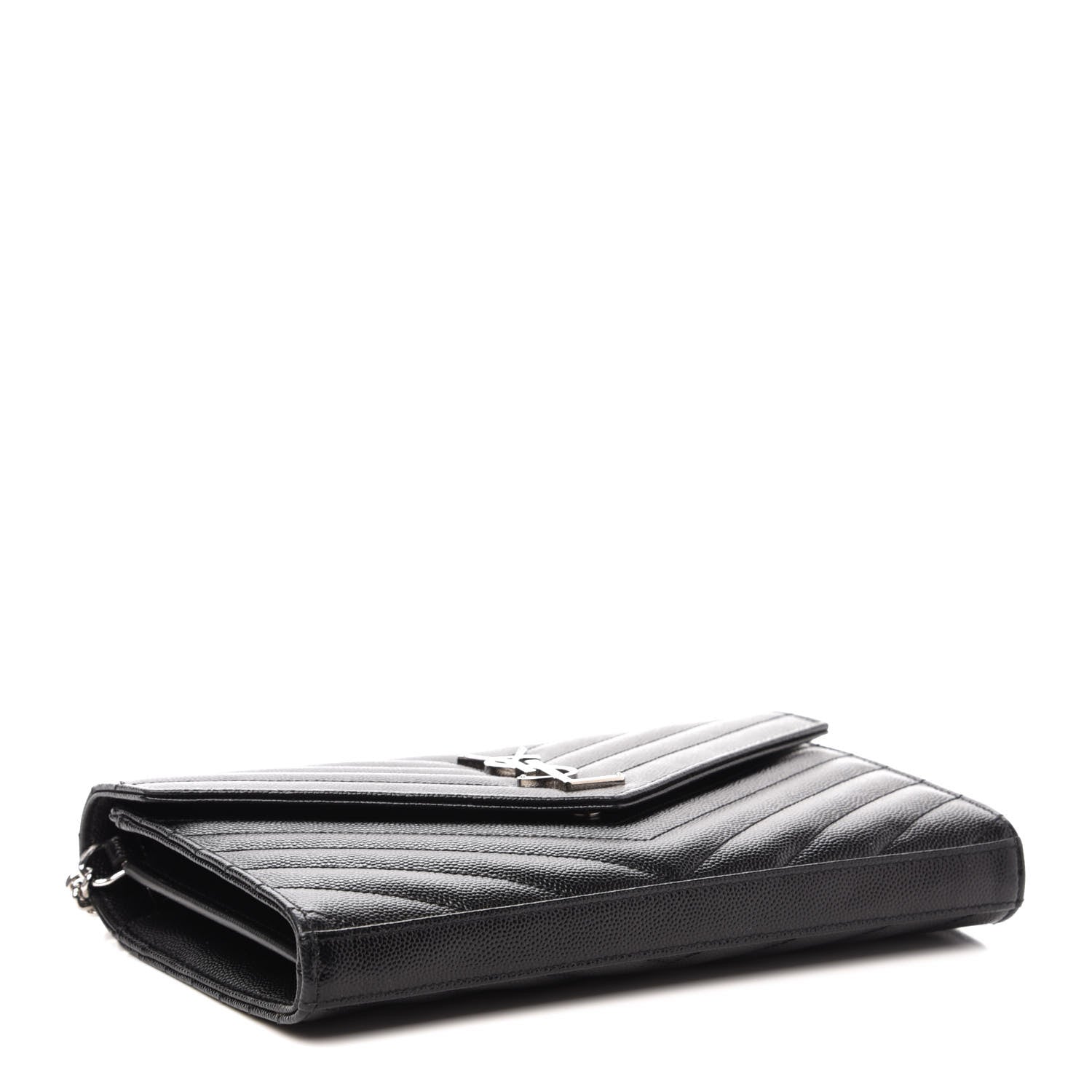 Saint Laurent Grain De Poudre Matelasse Chevron Monogram Chain Wallet Black 4 of 10