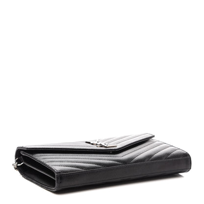 Saint Laurent Grain De Poudre Matelasse Chevron Monogram Chain Wallet Black 4 of 10
