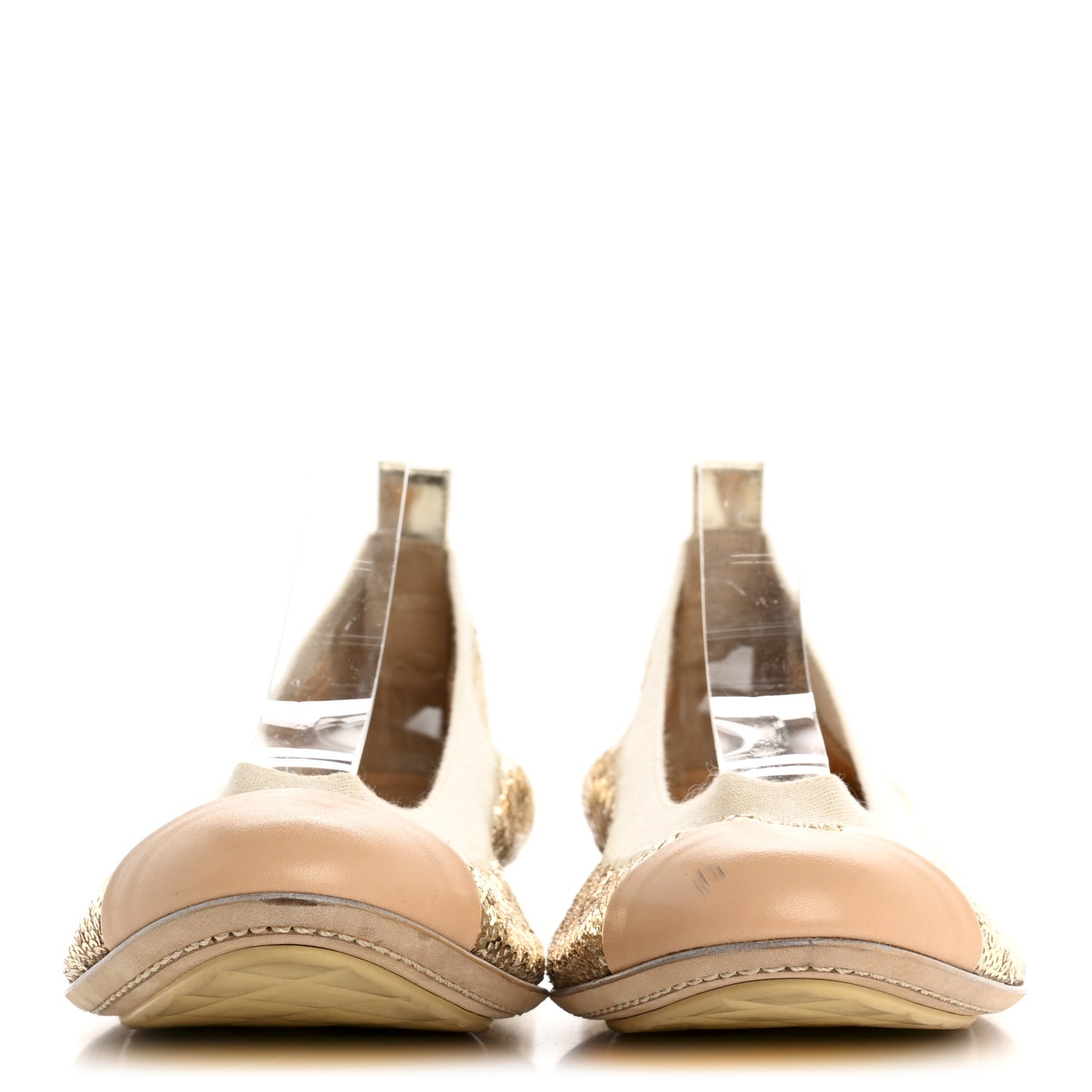 Sequin Lambskin Cap Toe Ballerina Flats 40 Gold