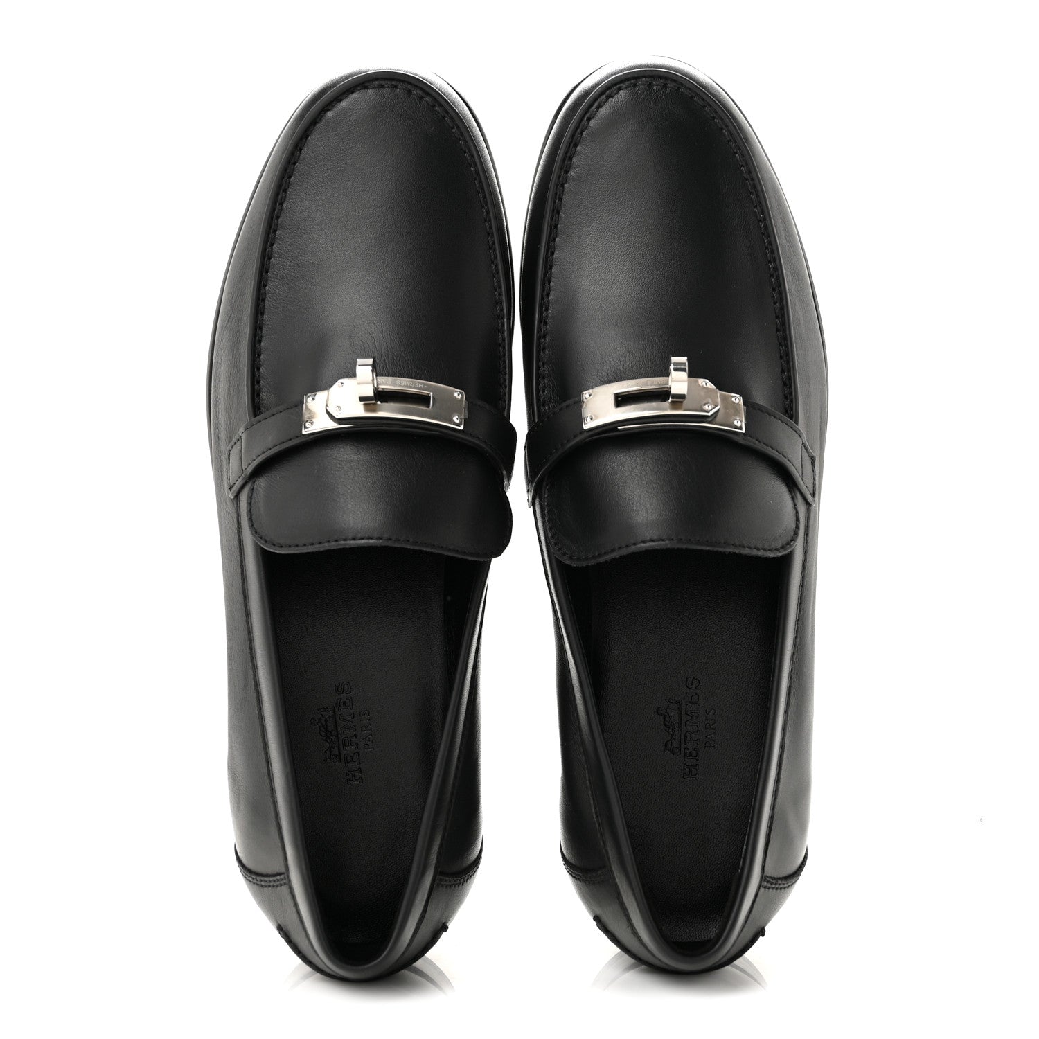 Hermes Calfskin Womens Destin Loafers 37.5 Black 2 of 10