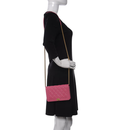 Chanel Caviar Quilted Boy Wallet On Chain WOC Pink 2 of 13
