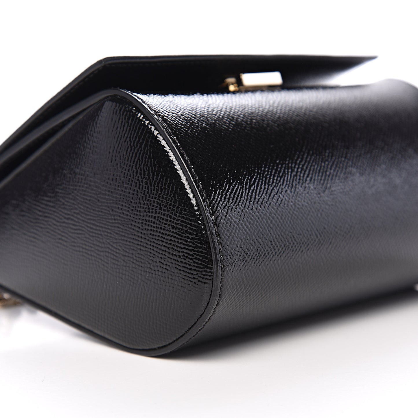 Textured Patent Calfskin Mini Pandora Box Chain Crossbody Bag Black