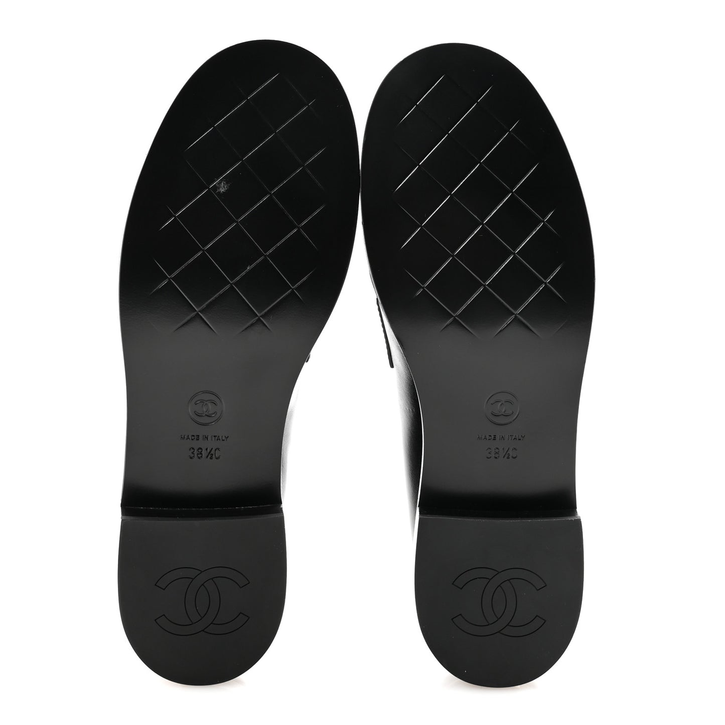 Shiny Calfskin CC Mocassin Loafers 38.5 Black