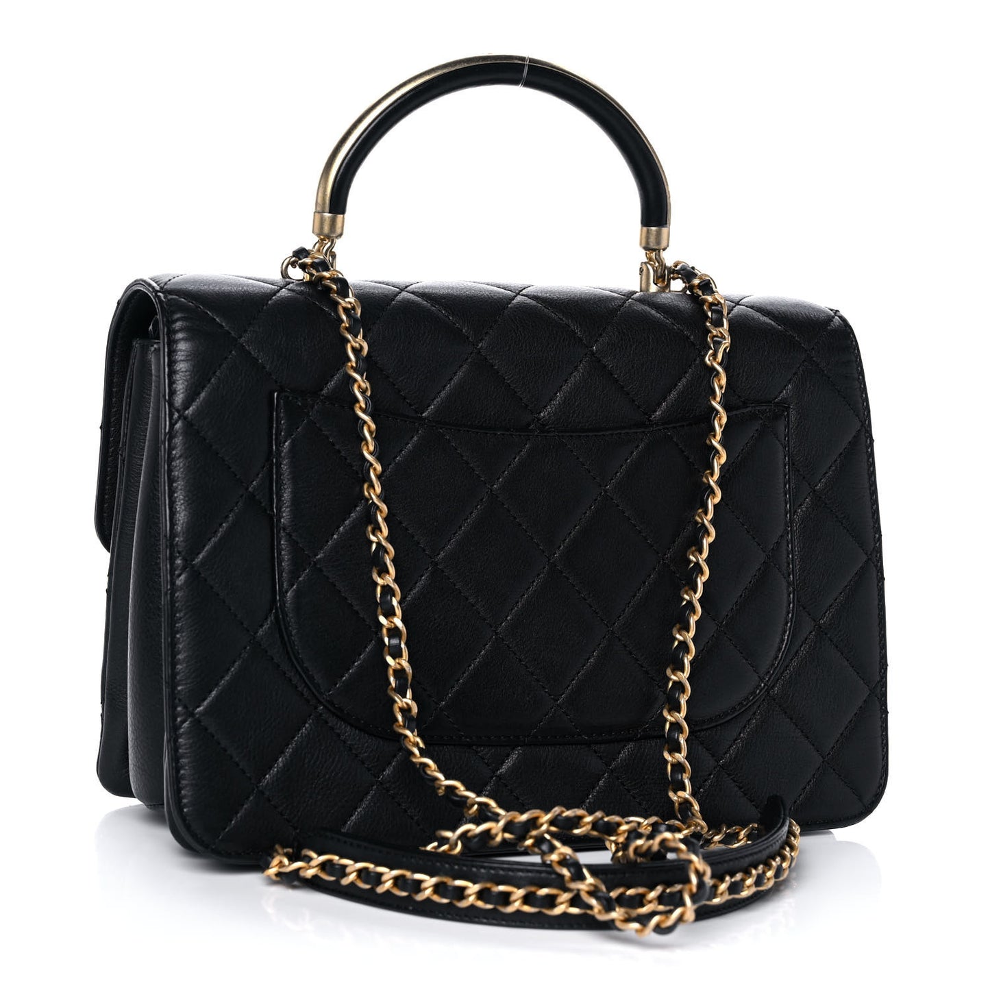 Calfskin Quilted Small Gold Top Handle Flap Black