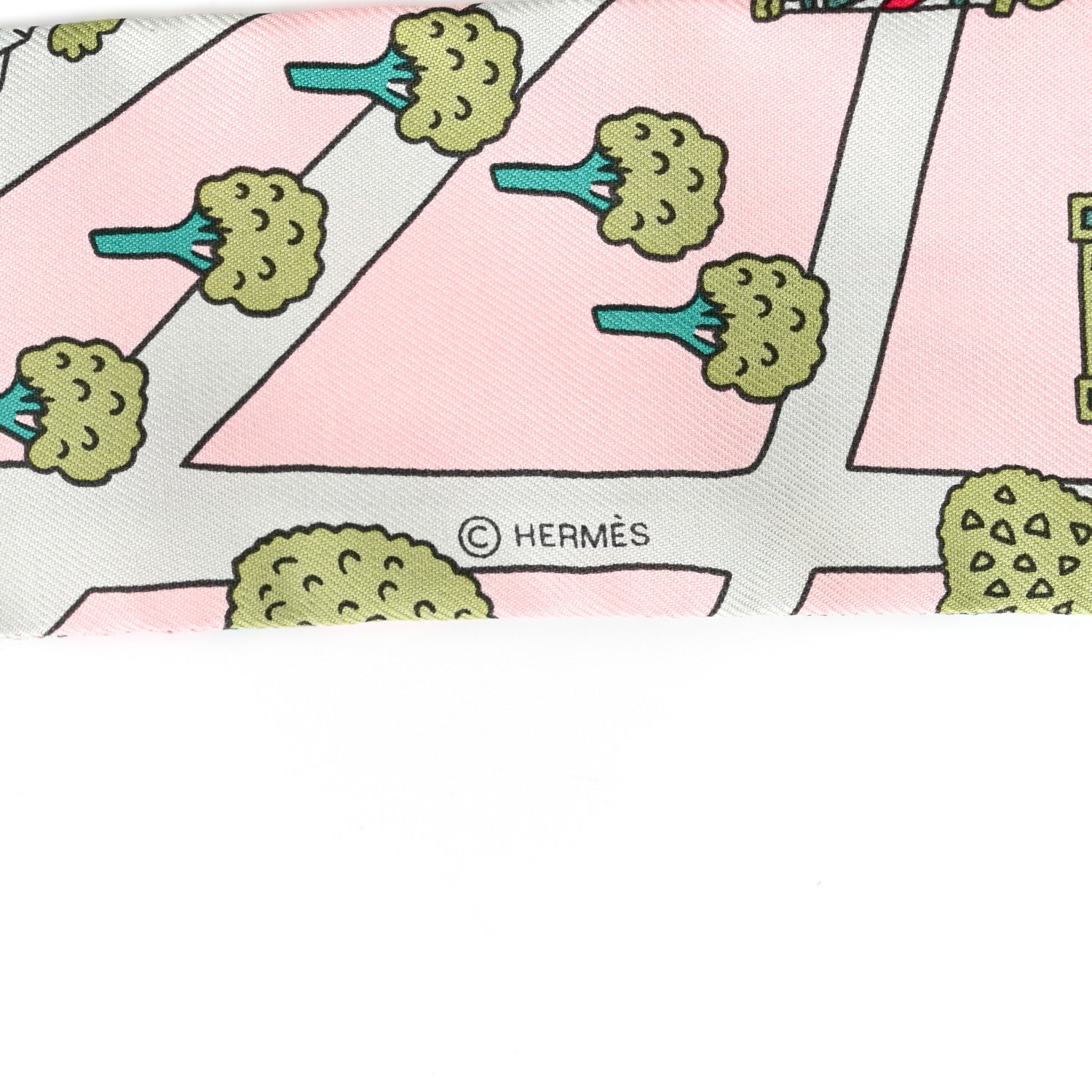 Hermes Silk Les Nouveaux Amoureux de Paris Twilly Rose Pale Vert Rose 4 of 4