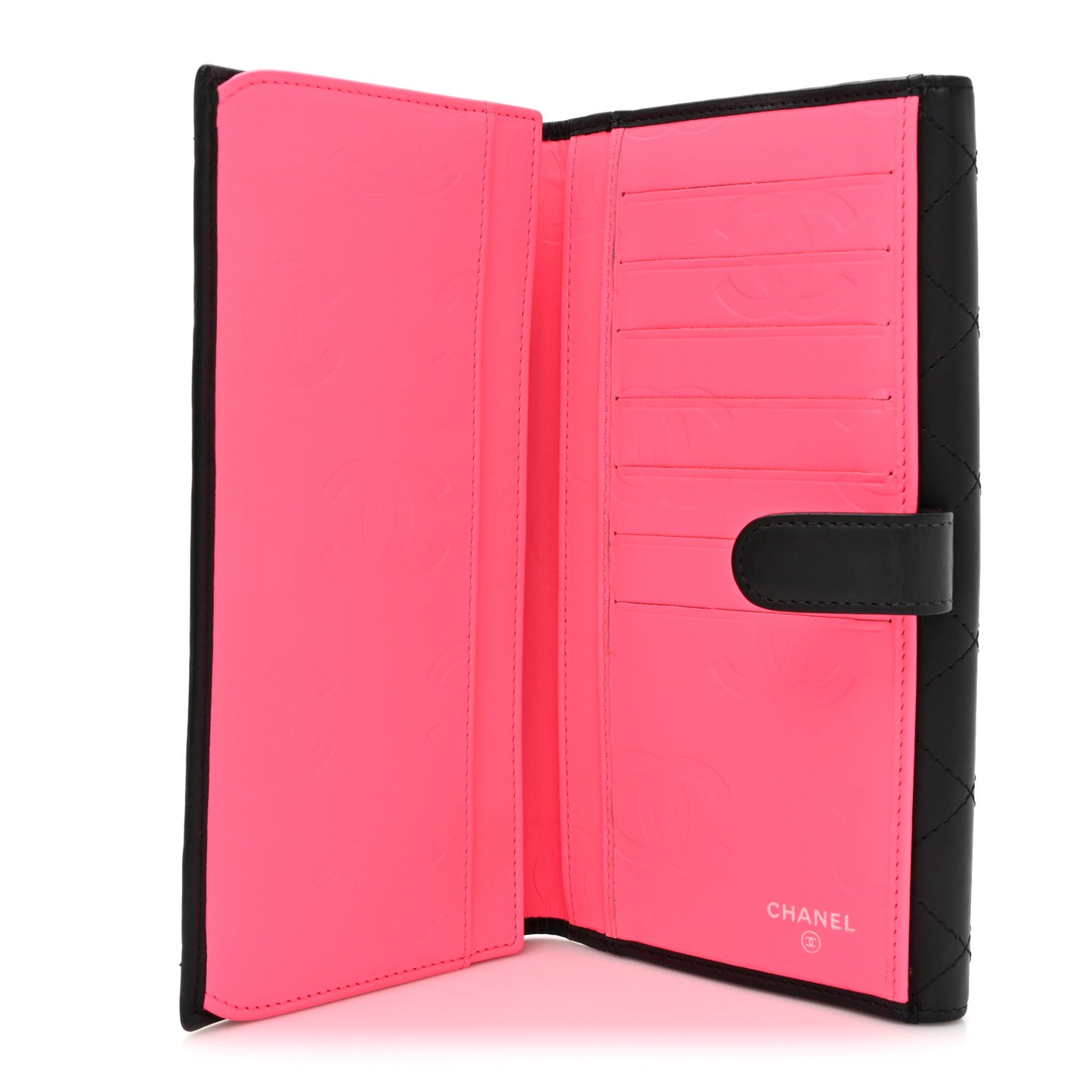 Calfskin Quilted Cambon Tri-Fold Wallet  Black