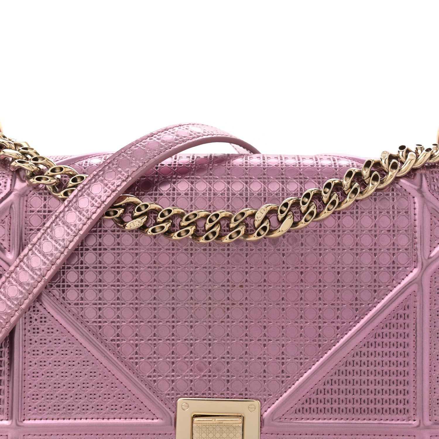 Christian Dior Metallic Patent Micro-Cannage Medium Diorama Flap Bag Pink 8 of 13