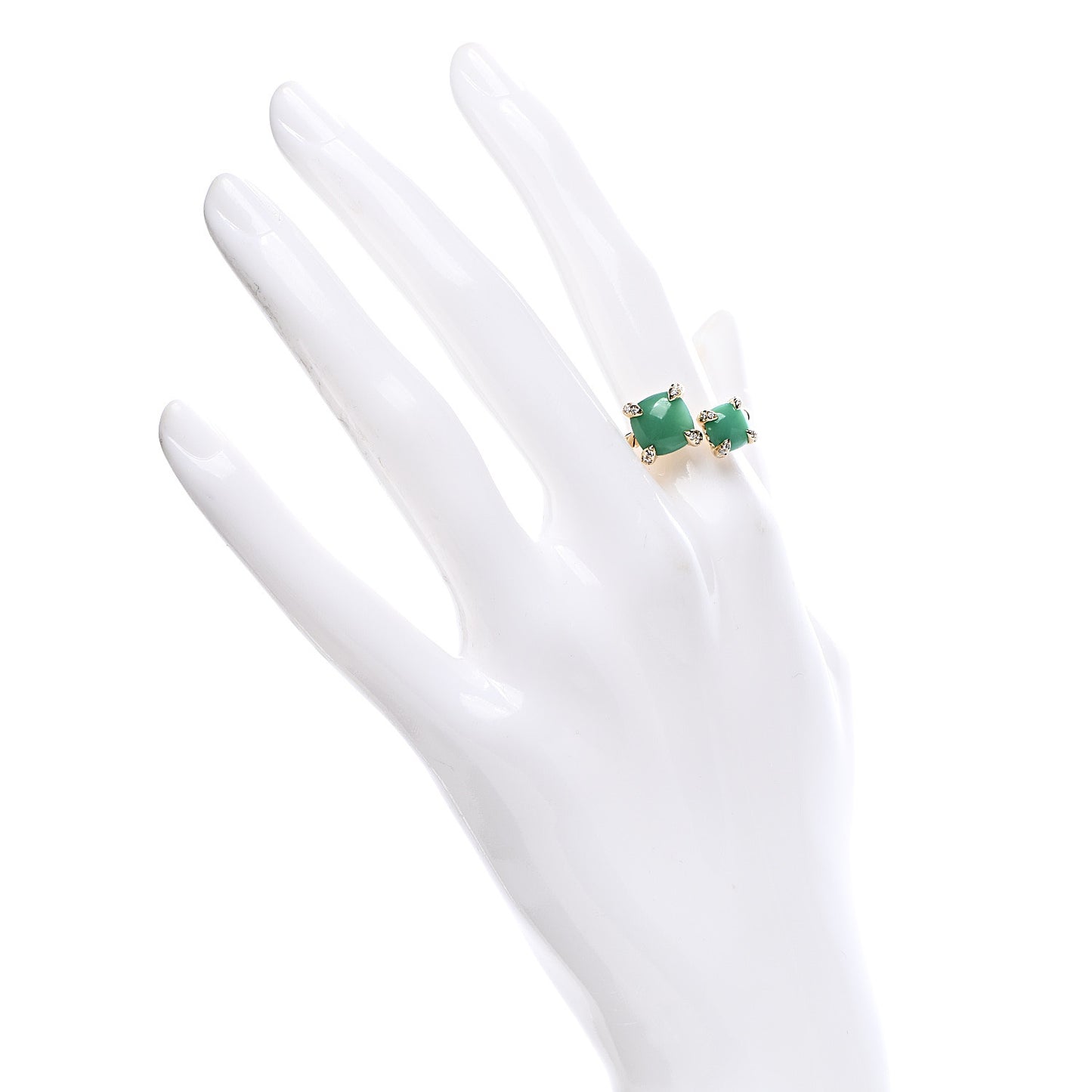 18K Yellow Gold Diamond Chrysoprase Chatelaine Bypass Ring 54 7