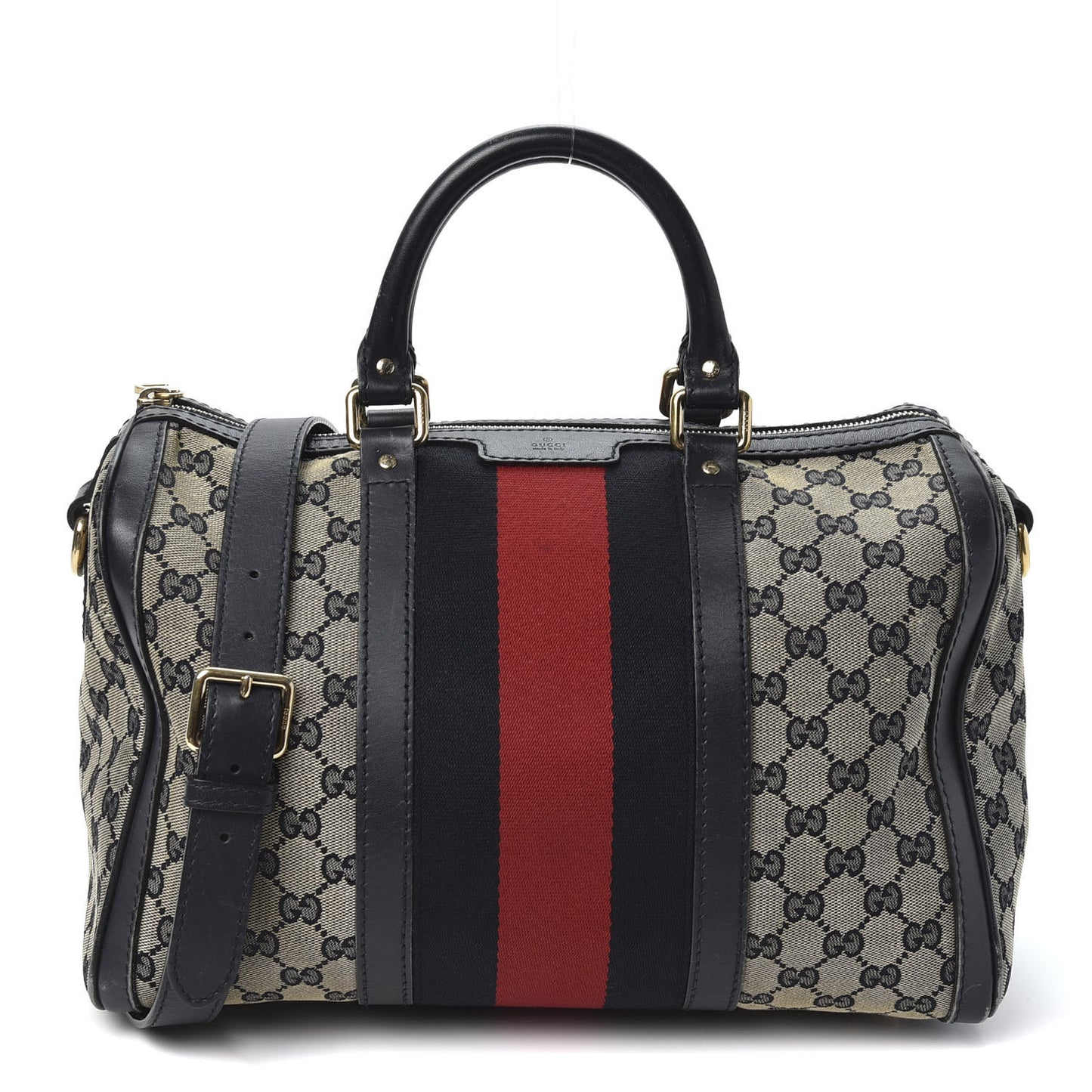 Monogram Selleria Calfskin Vintage Web Medium Boston Beige Blue