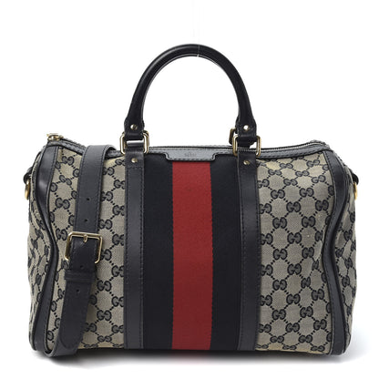 Gucci Monogram Selleria Calfskin Vintage Web Medium Boston Beige Blue 1 of 12