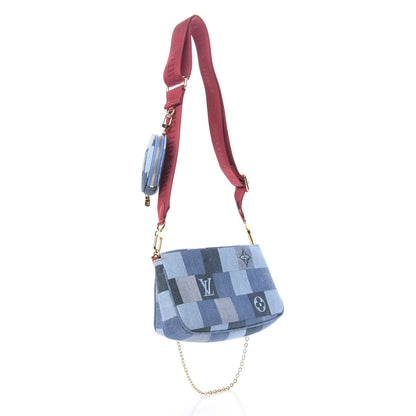 Louis Vuitton Denim Damier Monogram Patchwork Multi Pochette Accessories Blue Rouge 3 of 13