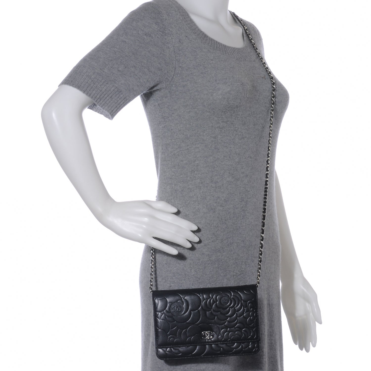 Chanel Lambskin Camellia Wallet on Chain WOC Black 2 of 7