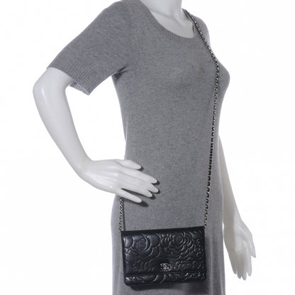 Chanel Lambskin Camellia Wallet on Chain WOC Black 2 of 7